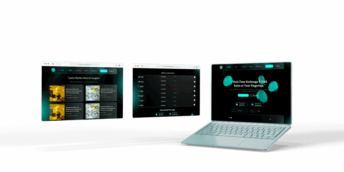 Project mockup image: InstaPrice – Currency & Gold Prices Platform
